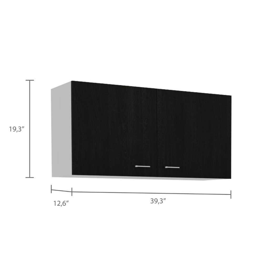 English Elm Wall Cabinet With Two Spacious Shelves, Double Doors, Modern Black Wengue Finish For Stylish Storage B092123031-GIGA