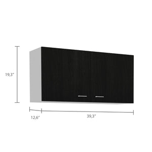 English Elm Wall Cabinet With Two Spacious Shelves, Double Doors, Modern Black Wengue Finish For Stylish Storage B092123031-GIGA