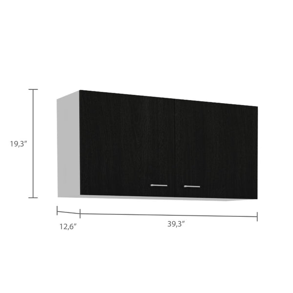 English Elm Wall Cabinet With Two Spacious Shelves, Double Doors, Modern Black Wengue Finish For Stylish Storage B092123031-GIGA