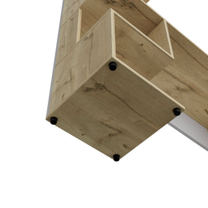 English Elm Computer Desk Jayess - Stylish Light Oak & White Workspace With Four-Tier Storage For Organization B092123160