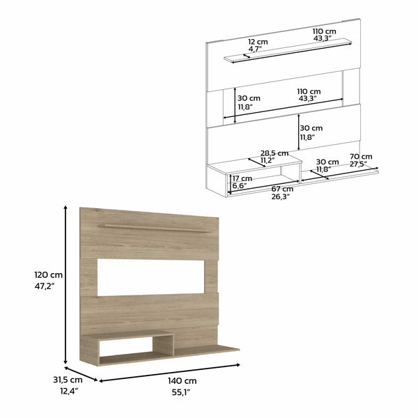 English Elm Floating Entertainment Center Albuquerque - Light Pine Floating TV Stand for TVs up to 55", Slim Shelf B092122842