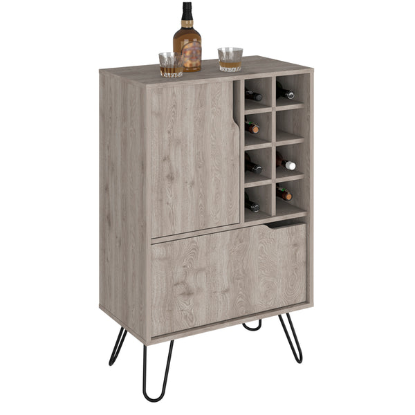 English Elm L L Bar Cabinet Silhill Light Gray Finish with 8 Wine Cubbies, 2 Door Cabinets, Steel Legs, Durable Design B092123070