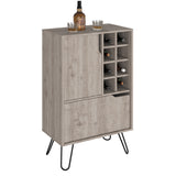 English Elm L Bar Cabinet Silhill, Eight Wine Cubbies, Two Cabinets With Single Door, Light Gray Finish