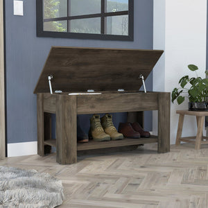 English Elm Storage Table Polgon - Versatile Extendable Entryway Bench With Lift Top & Lower Shelf, Dark Brown B092123048-GIGA