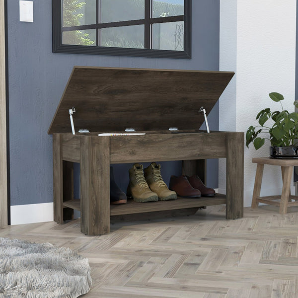 English Elm Storage Table Polgon - Versatile Extendable Entryway Bench With Lift Top & Lower Shelf, Dark Brown B092123048-GIGA