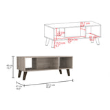 English Elm Coffee Table Plex, Two Open Shelves, Four Legs, Light Gray Finish