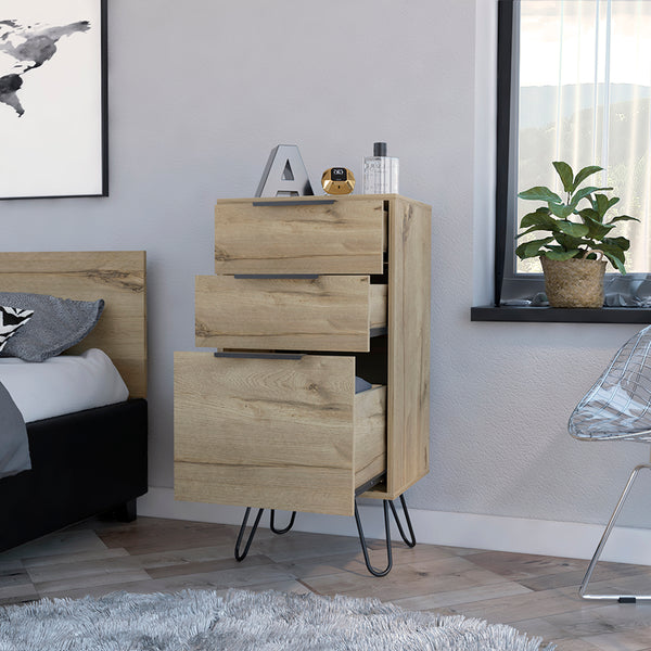 English Elm Light Dresser Skyoner with Hairpin Legs, Superior Top & 3 Drawers in Light Oak — Durable Modern Storage B092123074