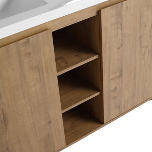 English Elm 48" Freestanding Bathroom Vanity Double Sink with Soft-Close Doors, Resin Twin Basins, Water-Resist Ply W999S00104