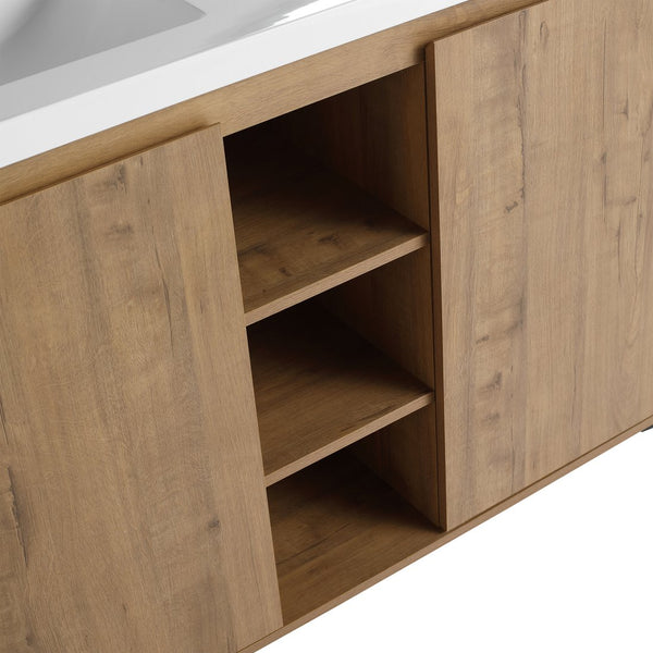 English Elm 48" Freestanding Bathroom Vanity Double Sink with Soft-Close Doors, Resin Twin Basins, Water-Resist Ply W999S00104