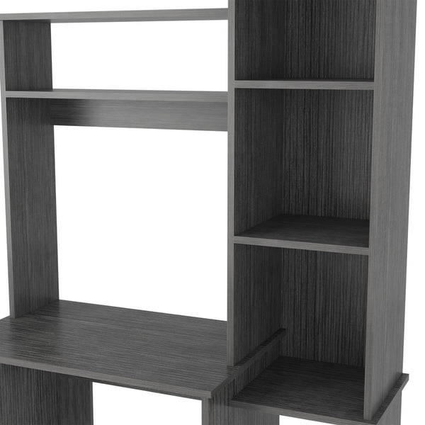 English Elm Desk Logan Modern Workstation with Five Cubbies and Spacious Monitor Nook, Durable Particleboard Finish Gray B092122985