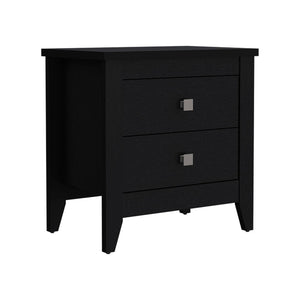 English Elm Nightstand With Two Open Shelves And Drawers, Modern Black Wengue Finish For Stylish Storage B092123019