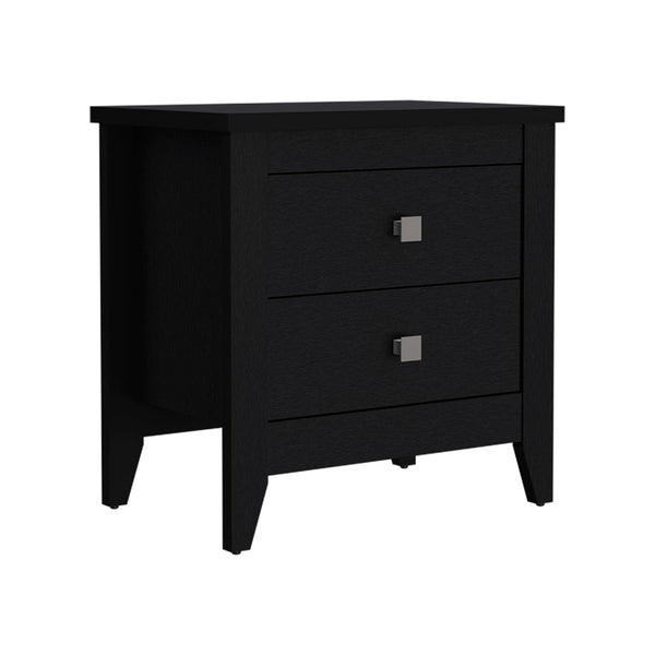 English Elm Nightstand With Two Open Shelves And Drawers, Modern Black Wengue Finish For Stylish Storage B092123019