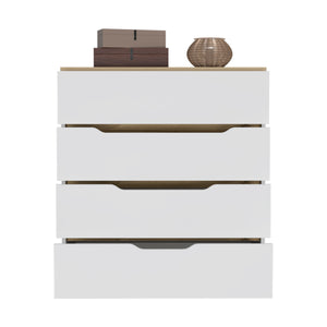 English Elm Dresser Oboe with Superior Top and Four Spacious Drawers, Durable Particle Board, Modern Finish White + Light Oak B092123030