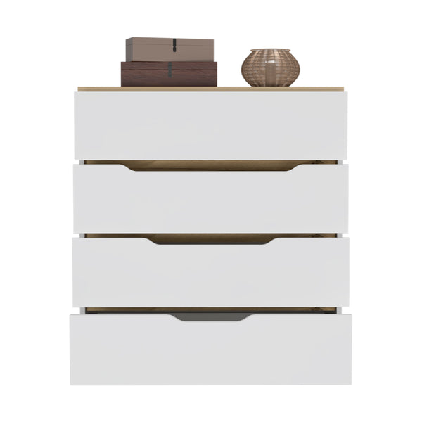 English Elm Dresser Oboe with Superior Top and Four Spacious Drawers, Durable Particle Board, Modern Finish White + Light Oak B092123030