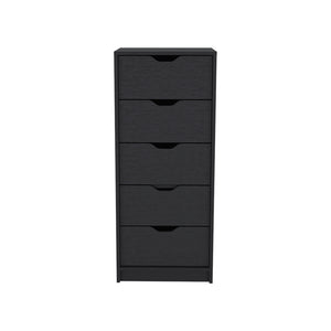 English Elm Dresser Kamran - Sleek Five-Drawer Narrow Storage Solution In Elegant Black Wengue Finish B092122838