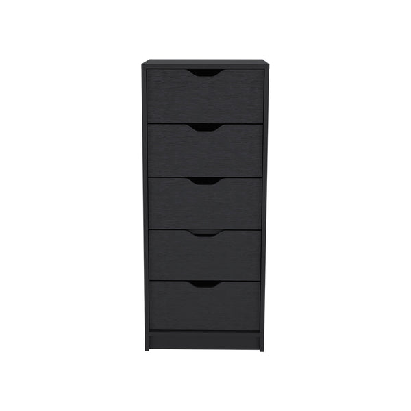 English Elm Dresser Kamran - Sleek Five-Drawer Narrow Storage Solution In Elegant Black Wengue Finish B092122838