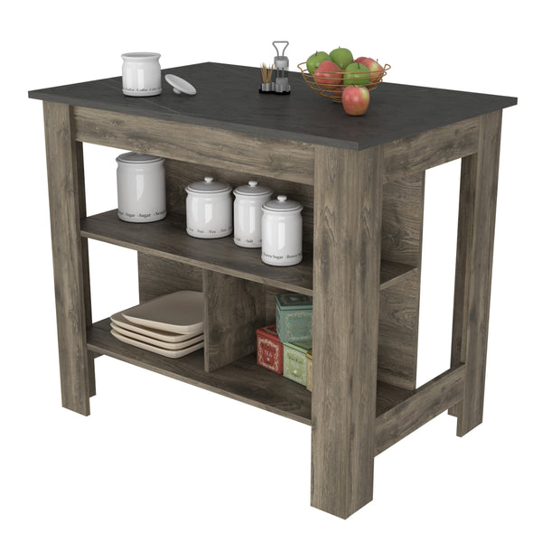 English Elm Kitchen Island Dozza – Stylish Dark Brown/Onyx Finish With 3 Shelves For Organized Meal Prep & Storage B092122909