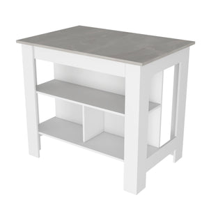 English Elm Kitchen Island Dozza - Stylish White Island With Ibiza Marble Finish And 3 Storage Shelves For Easy Organization B092122910
