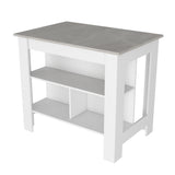 Kitchen Island Dozza, Three Shelves, White / Ibiza Marble Color Finish