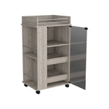 English Elm Bar Cart With Two-Side Shelves Beaver, Glass Door and Upper Surface, Light Gray Finish