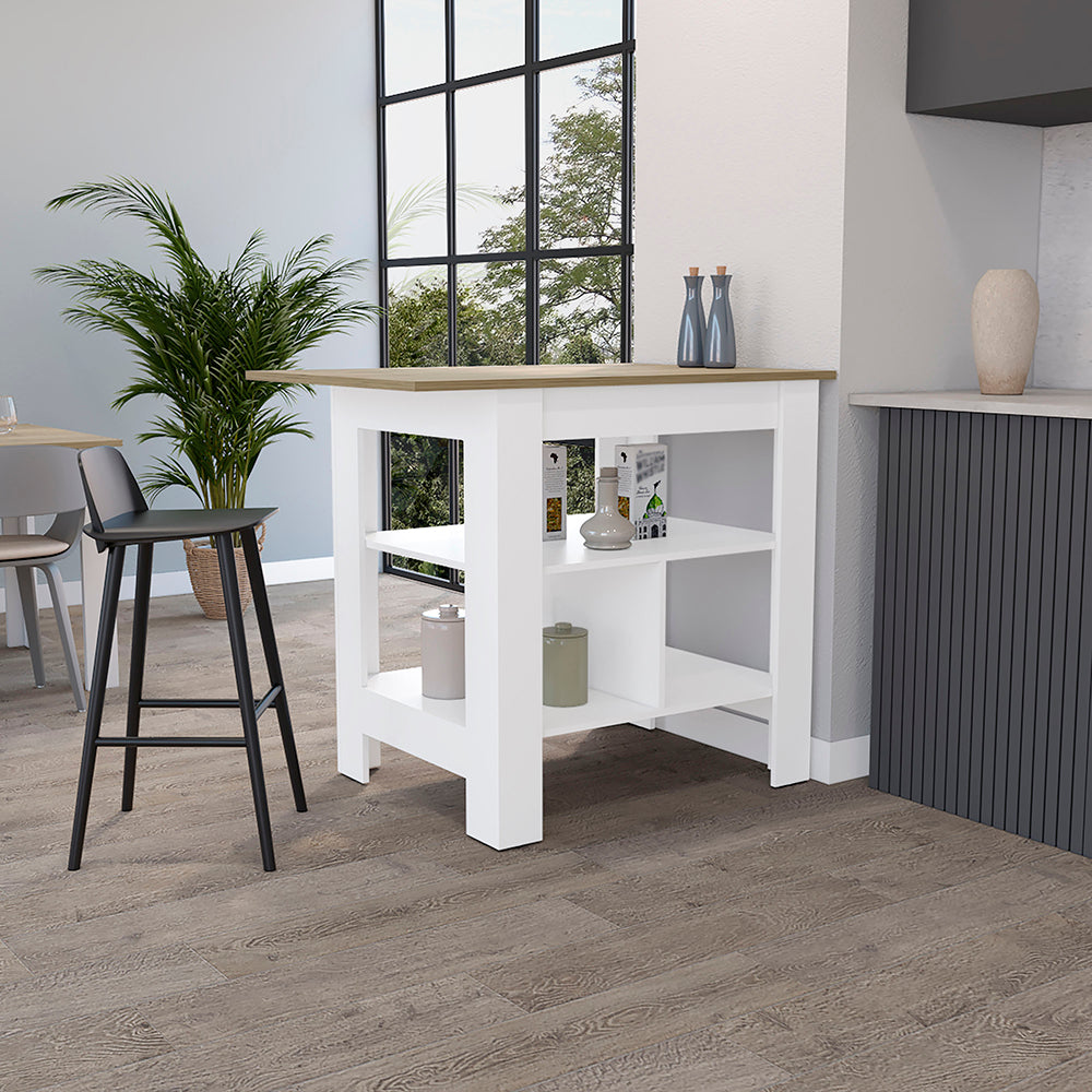 English Elm Kitchen Island Pompeya - Modern White Prep Station With 3 Shelves For Compact Spaces & Storage B092123304