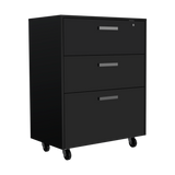 English Elm 3 Drawers Storage Cabinet With Casters Lions Office, Black Wengue Finish