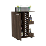 Bar Cart with Enclosed Cabinet, Bottle Shelves, Dark Walnut Finish, Lockable Casters - 32.3