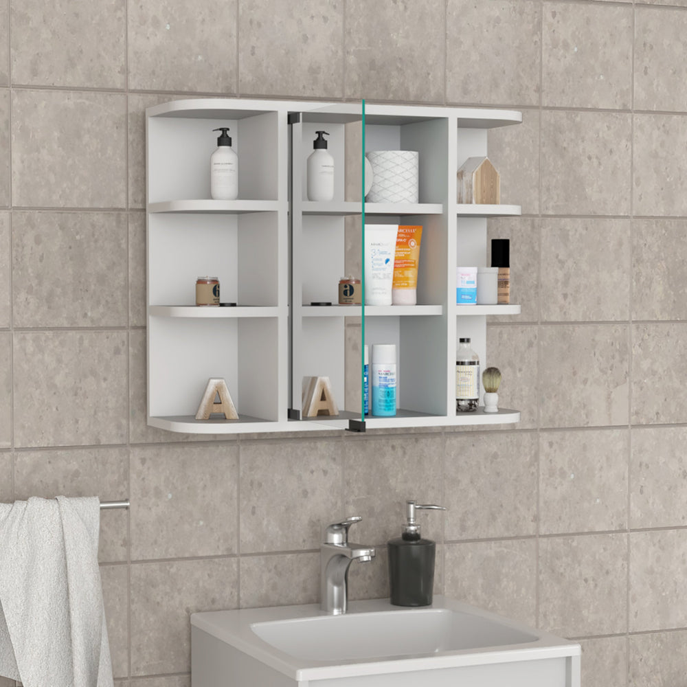 English Elm Medicine Cabinet Milano - Stylish White Storage With 6 Shelves & Mirror For Small Bathrooms B092123011