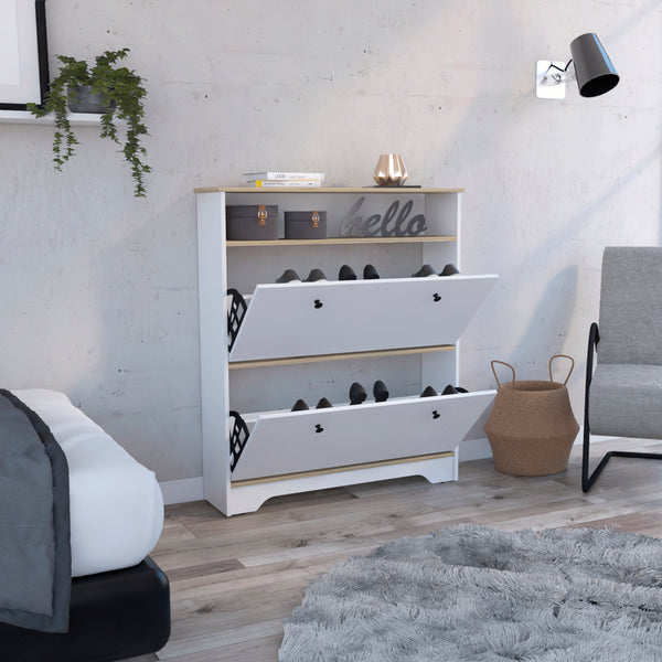 English Elm Shoe Rack Dublin with Expandable Cabinets and Open Shelf, Durable Particle Board, Easy Assembly Light Oak B092122918