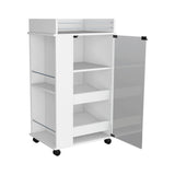 Bar Cart With Two-Side Shelves Beaver, Glass Door and Upper Surface, White Finish