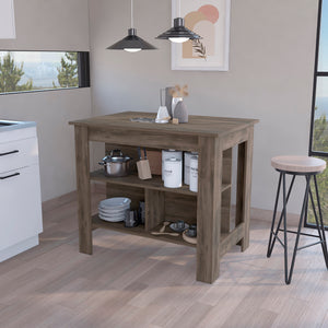 English Elm Kitchen Island Dozza With Three Shelves - Stylish Dark Brown Finish For Modern Organized Spaces B092122908