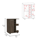 English Elm Bar Cart Wells, Four Casters, Dark Walnut Finish