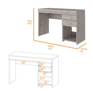 English Elm Computer Desk Limestone, Two Drawers, Light Gray Finish