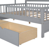 English Elm Wooden Full Size House Bed With 2 Drawers,Kids Bed With Storage Shelf, Gray