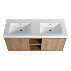 English Elm 48" Wall Mounted Bathroom Vanity With Double Sink, Soft-Close Doors, Modern Design & Storage Solutions W999S00105