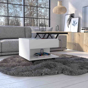 English Elm Lift Top Coffee Table Mercuri with Hidden Storage and Locking Casters, Durable Particleboard Design White + Light Oak B092123050
