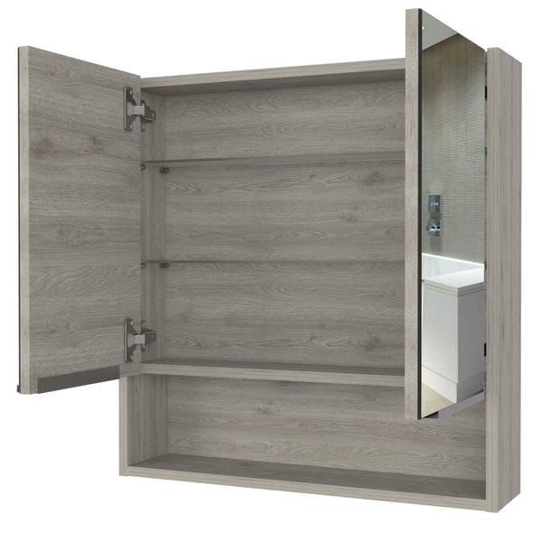 English Elm Medicine Cabinet With Mirror - Elegant Light Gray Finish, 3 Adjustable Shelves & Space-Saving Design B092122971