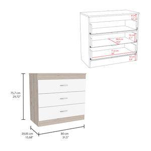 English Elm Three Drawer Dresser Lial with Durable Particle Board, Metal Hardware, Wengue Finish, Sleek Design Light Gray B092122973