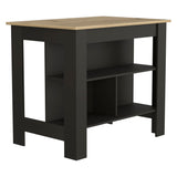 English Elm Kitchen Island Dozza, Three Shelves, Black Wengue / Light Oak Finish