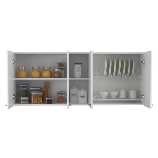 English Elm Wall Cabinet Ontario - Modern Double-Door Design In White With Built-In Dish Rack & Open Shelves B092123033-GIGA