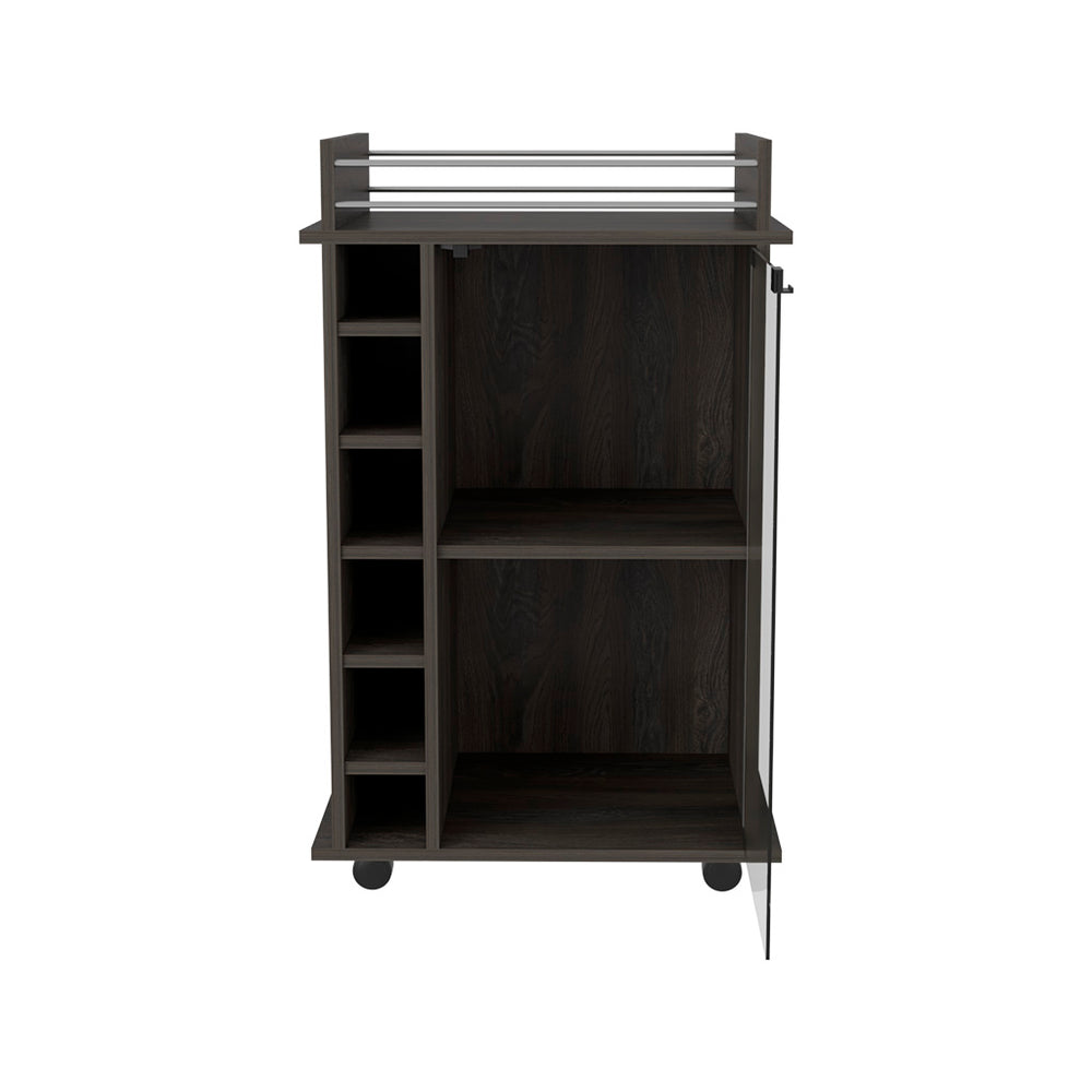 English Elm Bar Cart Baltimore - Stylish Carbon Espresso Finish With 6 Wine Cubbies For Chic Entertaining B092122863