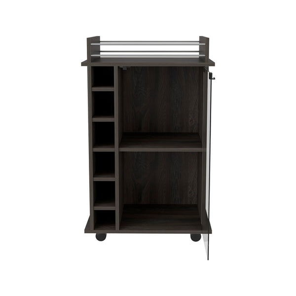 English Elm Bar Cart Baltimore - Stylish Carbon Espresso Finish With 6 Wine Cubbies For Chic Entertaining B092122863