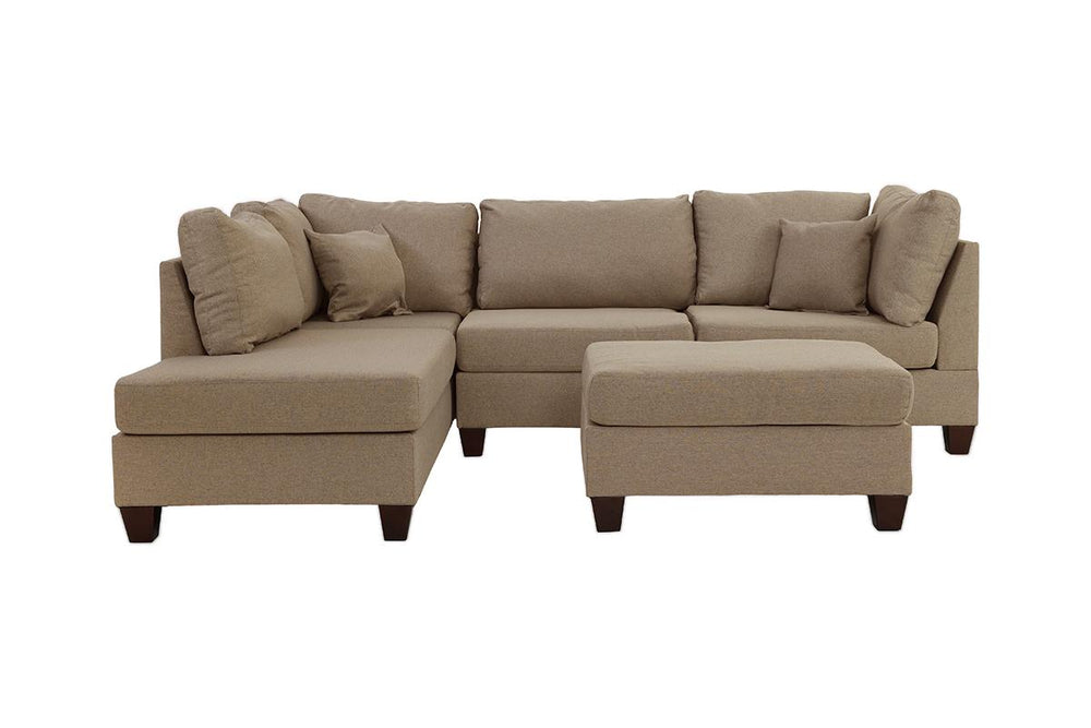 English Elm Sand 3-Piece Reversible Chaise Sectional Sofa with Ottoman — Linen-Like Sand Fabric, Plush Cushions B011S00308
