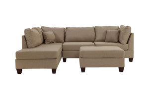 English Elm Sand 3-Piece Reversible Chaise Sectional Sofa with Ottoman — Linen-Like Sand Fabric, Plush Cushions B011S00308