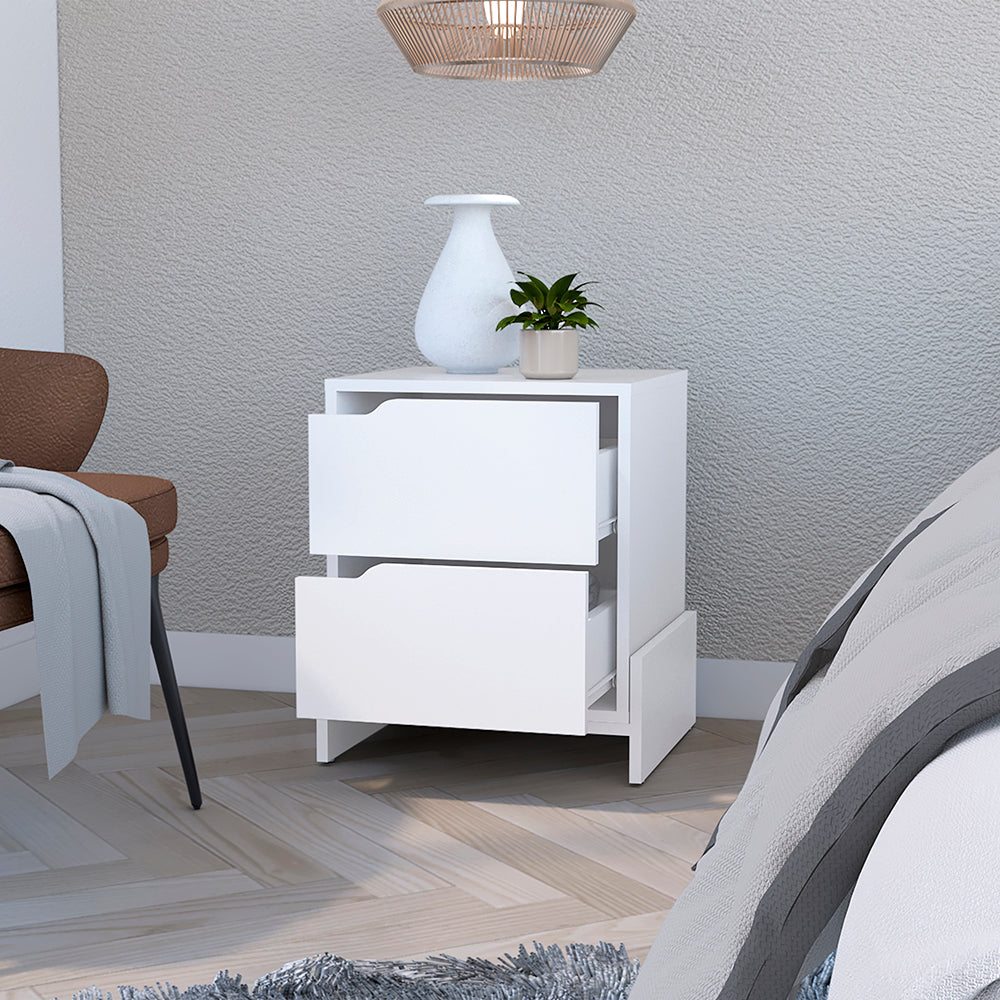 English Elm Nightstand Brookland - Stylish White Bedside Table With 2 Drawers, Sturdy Base, And Ample Storage B092123138