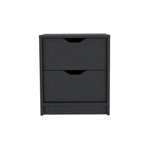 English Elm Nightstand With Two Drawers In Black Wengue Finish – Sleek, Compact Storage For Modern Spaces B092122834