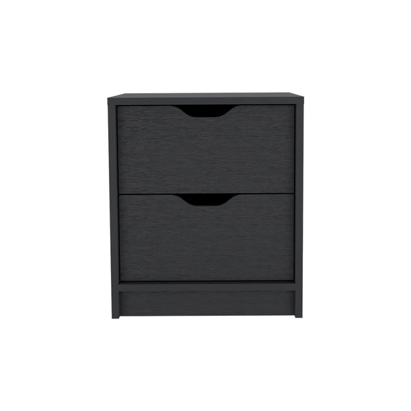 English Elm Nightstand With Two Drawers In Black Wengue Finish – Sleek, Compact Storage For Modern Spaces B092122834