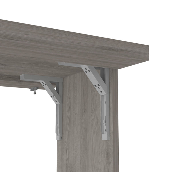 English Elm Foldable wall-mounted table Tacoma with space-saving hutch, seven shelves, durable particleboard design Light Gray B092123082