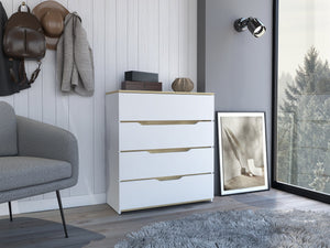 English Elm Dresser Oboe with Superior Top and Four Spacious Drawers, Durable Particle Board, Modern Finish White + Light Oak B092123030