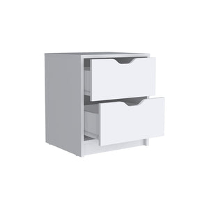 English Elm Nightstand With Two Drawers In Clean White Finish - Stylish Storage For Modern Bedrooms & More! B092122833